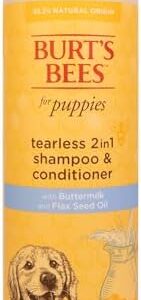 Burt's Bees for Pets Puppies Natural Tearless 2 in 1 Shampoo and Conditioner - Made with Buttermilk and Flax Seed Oil - Best Tearless Puppy Shampoo for Gentle Skin and Coat - Made in USA, 16 Oz