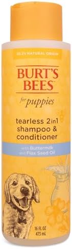 Burt's Bees for Pets Puppies Natural Tearless 2 in 1 Shampoo and Conditioner - Made with Buttermilk and Flax Seed Oil - Best Tearless Puppy Shampoo for Gentle Skin and Coat - Made in USA, 16 Oz