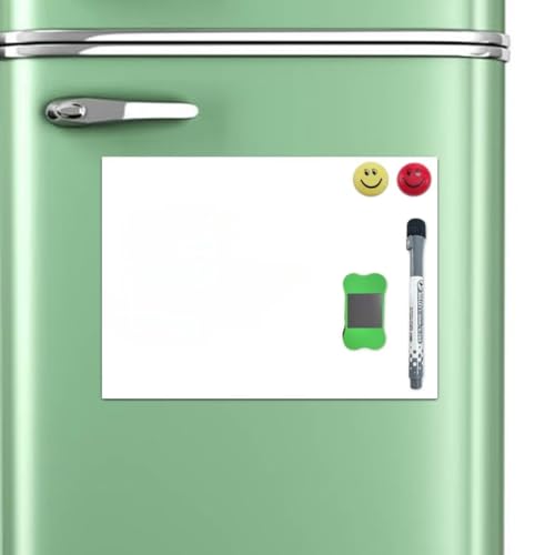 OOTDAY Magnetic Fridge WhiteBoard, Magnetic Dry Erase White Board, Dry Erase Board 12x8", Whiteboard for Home Kitchen Memo Grocery List, 1 Markers,2 Magnetic Button and Eraser with Magnets