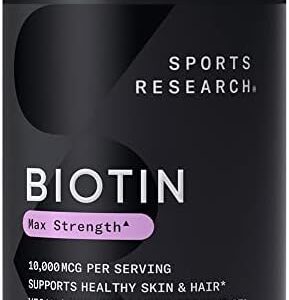 Sports Research Vegan Biotin 10,000mcg with Coconut Oil - Max Strength Biotin Vitamin B7 for Skin and Keratin Support - Non-GMO & Gluten Free, 120 Softgels (4 Month Supply)