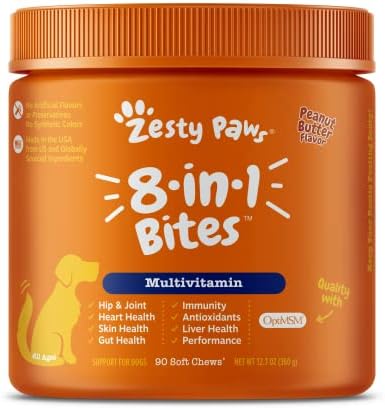 Multifunctional Supplements for Dogs - Glucosamine Chondroitin for Joint Support with Probiotics for Gut & Immune Health – Omega Fish Oil with Antioxidants and Vitamins for Skin & Heart Health