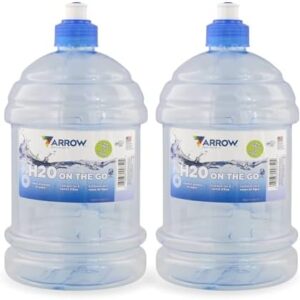 Arrow Home Products H2O On The Go Water Bottle, 2.2 Litre (Includes 2 Bottles) - Large Clear Plastic Bottle w/Push Cap - Made in USA, BPA Free - Built-In Handle, Ideal for the Gym & Sports Practice