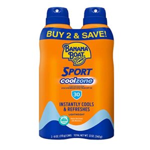 Banana Boat Sport Cool Zone SPF 30 Sunscreen Spray Twin Pack | Sport Sunscreen Spray SPF 30, Clear Sunscreen Spray, Banana Boat Sunscreen Spray SPF 30, Oxybenzone Free Sunscreen Pack, 6oz each