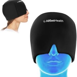 Migraine Relief Cap Ice Head Wrap Headache and Migraine Hat | Headache Relief with Hot/Cold Gel Head Ice Pack with Face and Eye Headache Mask Compress Black