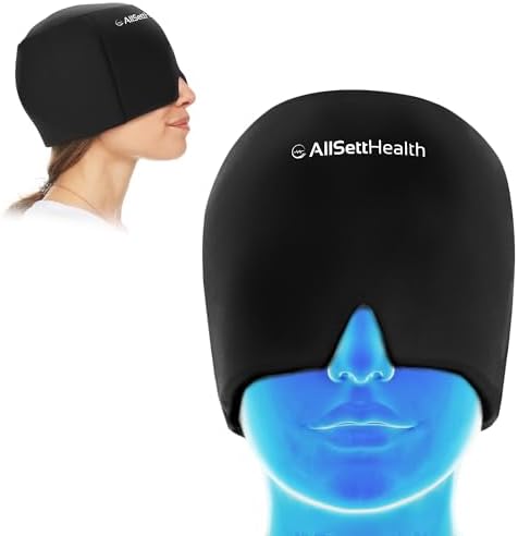 Migraine Relief Cap Ice Head Wrap Headache and Migraine Hat | Headache Relief with Hot/Cold Gel Head Ice Pack with Face and Eye Headache Mask Compress Black