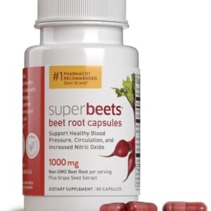 humanN SuperBeets Beet Root Capsules Quick Release 1000mg - Supports Nitric Oxide Production, Blood Pressure – Clinically Studied Antioxidants 90 Count Non-GMO Powder