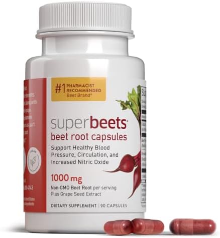 humanN SuperBeets Beet Root Capsules Quick Release 1000mg - Supports Nitric Oxide Production, Blood Pressure – Clinically Studied Antioxidants 90 Count Non-GMO Powder