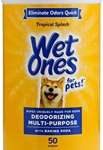 Wet Ones for Pets Deodorizing Multi-Purpose Dog Wipes With Baking Soda | Dog Deodorizing Wipes For All Dogs in Tropical Splash Scent, Wet Ones Wipes for Deodorizing Dogs | 50 Ct Cannister Dog Wipes