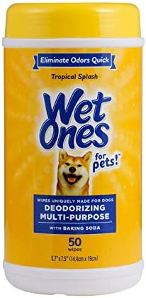 Wet Ones for Pets Deodorizing Multi-Purpose Dog Wipes With Baking Soda | Dog Deodorizing Wipes For All Dogs in Tropical Splash Scent, Wet Ones Wipes for Deodorizing Dogs | 50 Ct Cannister Dog Wipes