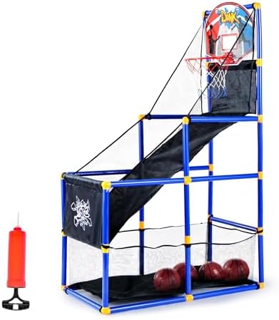 JOYIN Arcade Basketball Game Set with 4 Balls and Hoop for Kids 3 to 12 Years Old Indoor Outdoor Sport Play - Easy Set Up - Air Pump Included - Ideal for Competition