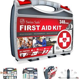 Swiss Safe 2-in-1 First Aid Kit for Car, Travel & Home, Businesses - 348 Piece Pocket Pouch for Medical Emergency Aide, Survival, Camping - FSA & HSA Eligible