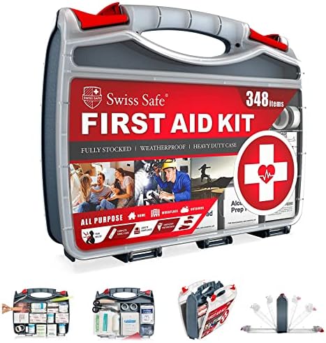 Swiss Safe 2-in-1 First Aid Kit for Car, Travel & Home, Businesses - 348 Piece Pocket Pouch for Medical Emergency Aide, Survival, Camping - FSA & HSA Eligible