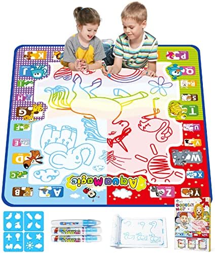 Jasonwell Aqua Water Doodle Mat 31 X 31 Inches Extra Large Magic Drawing Doodling Mat Coloring Mat Educational Toys Gifts for Kids Toddlers Boys Girls Age 2 3 4 5 6 7 8 Year Old (Alphabet)