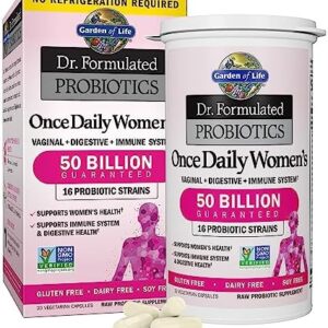 Dr. Formulated Probiotics for Women & Prebiotics, 50 Billion CFU for Daily Digestive Vaginal & Immune Health, Garden of Life 16 Probiotic Strains Shelf Stable No Gluten Dairy Soy, 30 Capsules