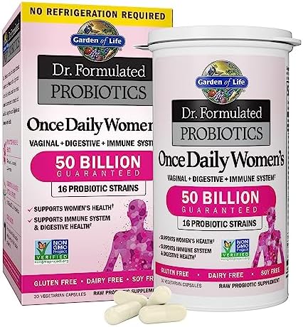 Dr. Formulated Probiotics for Women & Prebiotics, 50 Billion CFU for Daily Digestive Vaginal & Immune Health, Garden of Life 16 Probiotic Strains Shelf Stable No Gluten Dairy Soy, 30 Capsules