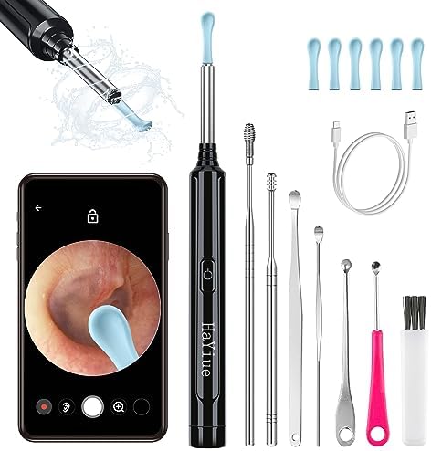 Ear Wax Removal with Camera, Earwax Remover Tool, 1296P FHD Wireless Ear Otoscope with 6 LED Lights, 6 Ear Spoon & 6 Traditional Tools Ear Wax Removal Kit for iPhone, iPad & Android Smart Phone