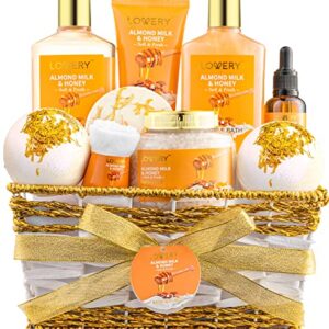 Gift Basket for Women, Mother's Day Gifts, 10Pc Almond Milk & Honey Beauty & Personal Care Set, Home Bath Pampering Package for Relaxing - Spa Self Care Kit, Thank You, Birthday, Mom, Anniversary Gift