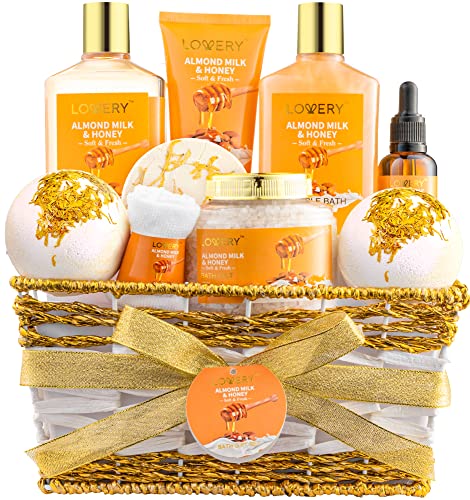 Gift Basket for Women, Mother's Day Gifts, 10Pc Almond Milk & Honey Beauty & Personal Care Set, Home Bath Pampering Package for Relaxing - Spa Self Care Kit, Thank You, Birthday, Mom, Anniversary Gift