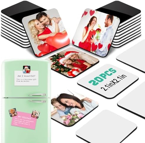 Clonivent 20 PCS Sublimation Magnet Blanks, 2x2 inch Sublimation Blank Refrigerator Magnets Personalized Fridge Soft Magnet Sticker Blanks Products for DIY Home Kitchen Decorative