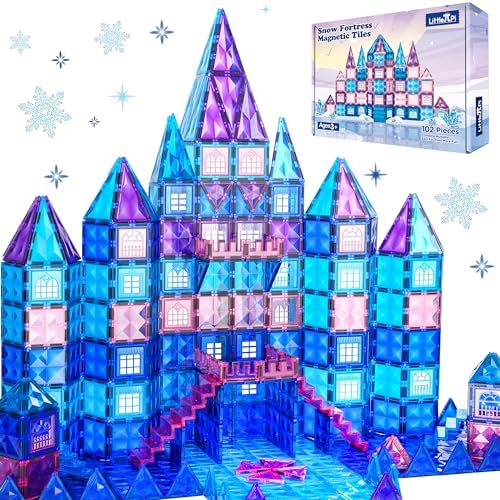 102pcs Frozen Princess Castle Magnetic Tiles Building Blocks - 3D Diamond Blocks, STEM Educational Toddler Toys for Pretend Play, 4 Year Old Girl Birthday Gifts Kids Ages 3 5 6 7 8