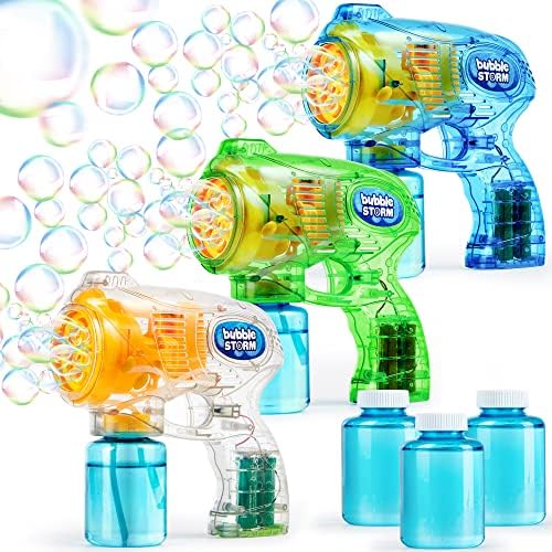 JOYIN 3 Packs Bubble Guns with Rich Bubbles, Automatic Bubble Maker Blower Machine with 3 Bubble Solutions for Kids, Bubble Party Favors, Summer Toy, Birthday, Outdoor & Indoor Activity, Easter