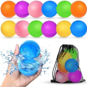 SOPPYCID 12 Pcs Reusable Water Balloons, Pool Beach Water Toys for Boys and Girls, Outdoor Summer Toys for Kids Ages 3-12, Magnetic Water Ball for Outdoor Activities