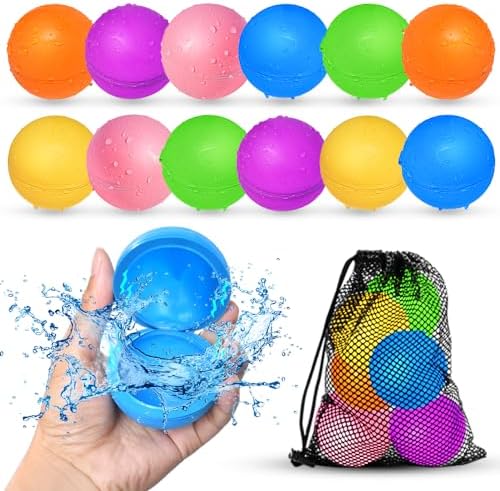 SOPPYCID 12 Pcs Reusable Water Balloons, Pool Beach Water Toys for Boys and Girls, Outdoor Summer Toys for Kids Ages 3-12, Magnetic Water Ball for Outdoor Activities