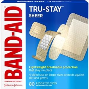 Band-Aid Brand Tru-Stay Sheer Strips Adhesive Bandages for First Aid and Wound Care, Assorted Sizes, 80 ct