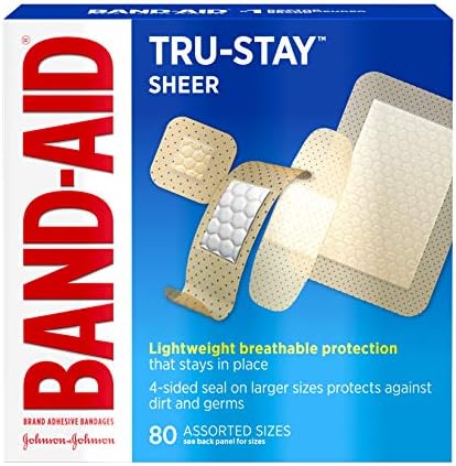 Band-Aid Brand Tru-Stay Sheer Strips Adhesive Bandages for First Aid and Wound Care, Assorted Sizes, 80 ct