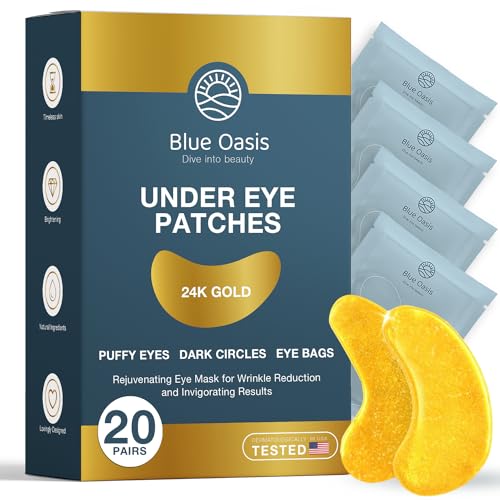 Under Eye Patches for Puffy Eyes and Dark Circles – 24k Gold Under Eye Mask Patches for Puffiness, Beauty & Personal Care Products – Under Eye Masks 20 Pairs Gold Under Eye Patches for Puffy Eyes