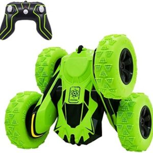 Threeking RC Stunt Cars Remote Control Car Double-Sided Driving 360-degree Flips Rotating Car Toy, Green