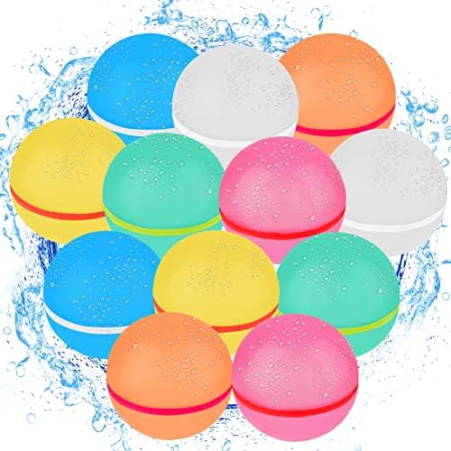 Reusable Water Balloons, Hamsoo Refillable Water Balls Pool Toys for Kids 4-8, Magnetic Silicone Self-Sealing Quick Fill Splash Balls for Kids Ages 8-12, Outdoor Activities Ages 3-5 - 12 PCS