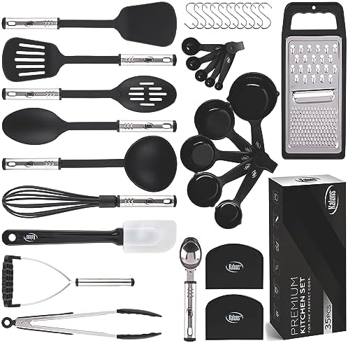 Kitchen Utensils Set 35 PCS Cooking Utensils Set, Nonstick and Heat Resistant Nylon Stainless Steel Silicone Spatula Set - Kitchen Gadgets Home Essentials Kitchen Accessories, Apartment Must Haves