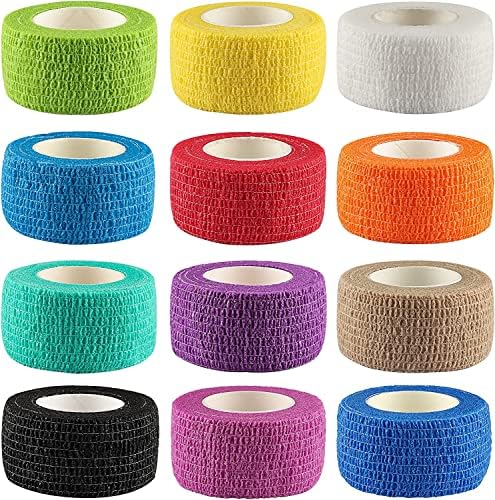 Lenicany 12Pack 1” x 5 Yards Self Adhesive Bandage Wrap, Elastic Self Breathable Self Adherent Wrap for Pets, Athletic Cohesive Bandage for First Aid, Sports Injury & Protection, 12Color