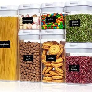 Vtopmart Airtight Food Storage Containers, 7 Pieces BPA Free Plastic Cereal Containers with Easy Lock Lids, for Kitchen Pantry Organization and Storage, Include 24 Labels