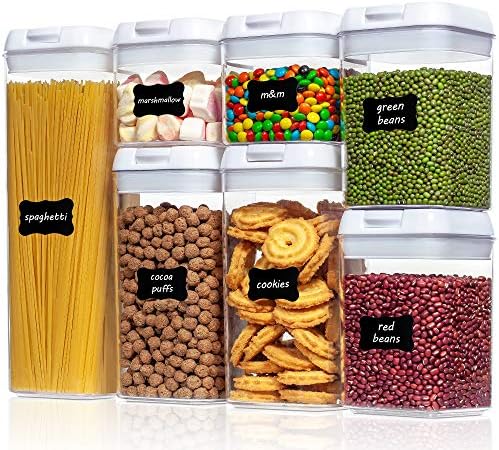 Vtopmart Airtight Food Storage Containers, 7 Pieces BPA Free Plastic Cereal Containers with Easy Lock Lids, for Kitchen Pantry Organization and Storage, Include 24 Labels